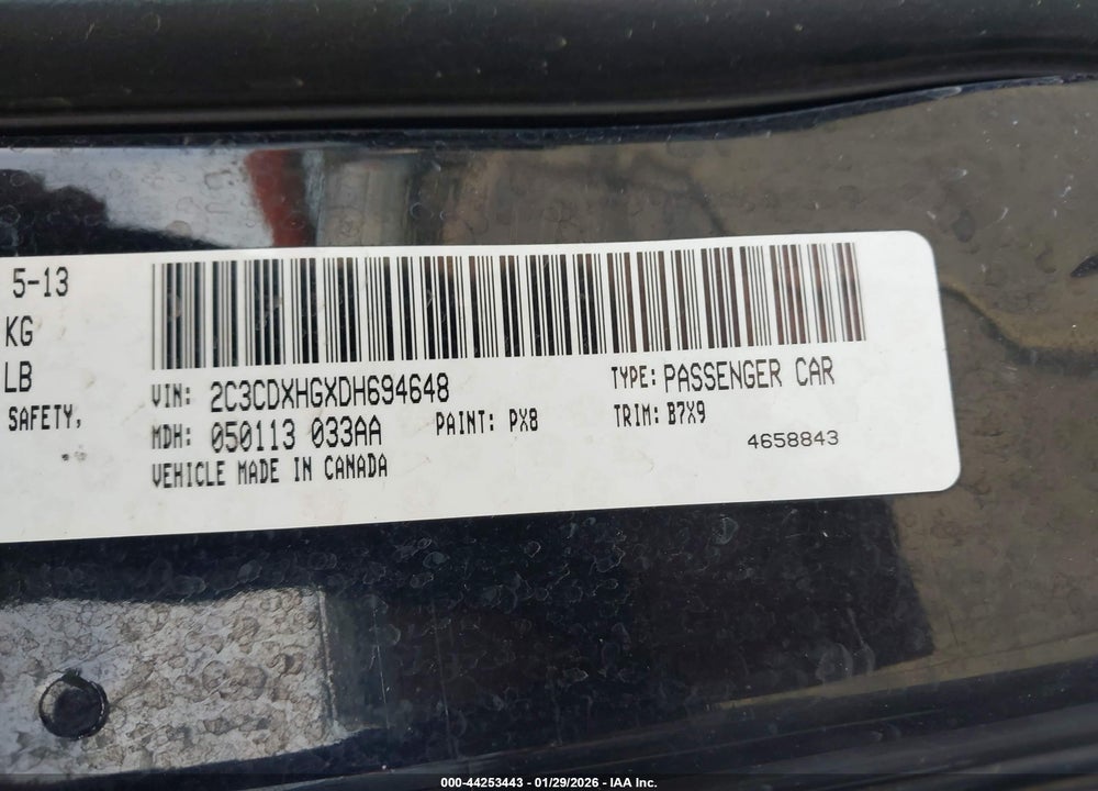 2013 DODGE CHARGER SXT VIN: 2C3CDXHGXDH694648