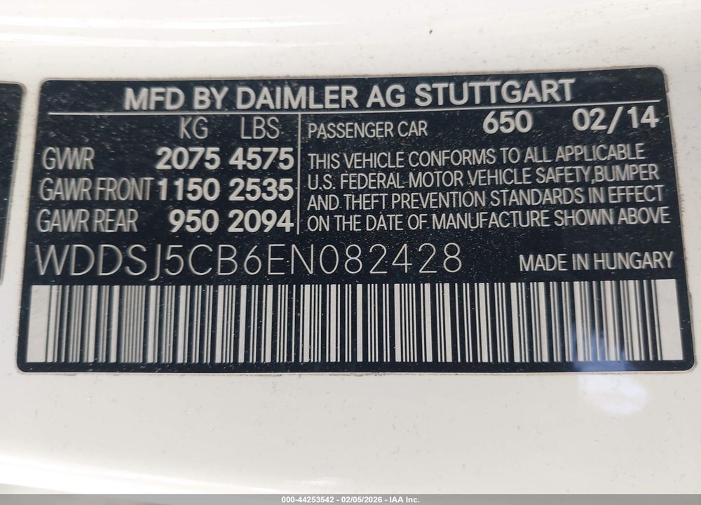 2014 MERCEDES-BENZ CLA 45 AMG 4MATIC VIN: WDDSJ5CB6EN082428