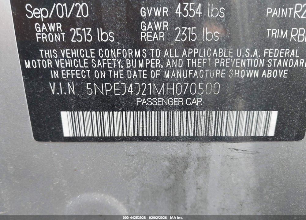 2021 HYUNDAI SONATA SEL PLUS VIN: 5NPEJ4J21MH070500