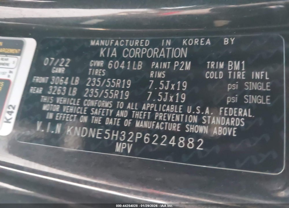 2023 KIA CARNIVAL MPV SX PRESTIGE VIN: KNDNE5H32P6224882