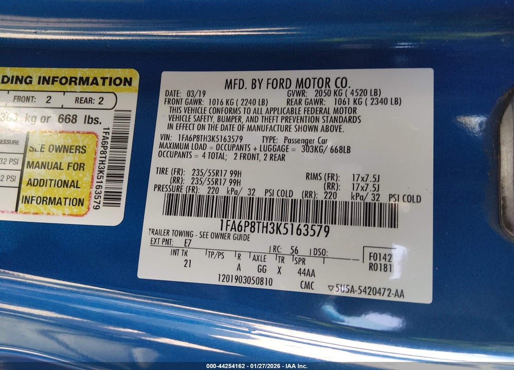 2019 FORD MUSTANG ECOBOOST VIN: 1FA6P8TH3K5163579