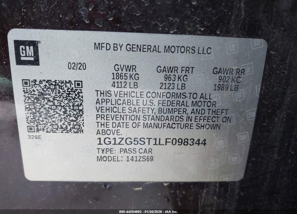 2020 CHEVROLET MALIBU FWD RS VIN: 1G1ZG5ST1LF098344