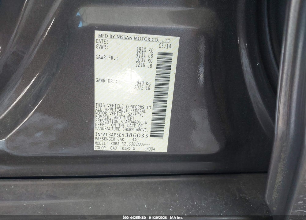 2014 NISSAN ALTIMA 2.5 S VIN: 1N4AL3AP5EN386035