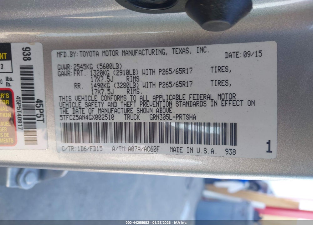 2016 TOYOTA TACOMA TRD SPORT VIN: 5TFCZ5AN4GX002510