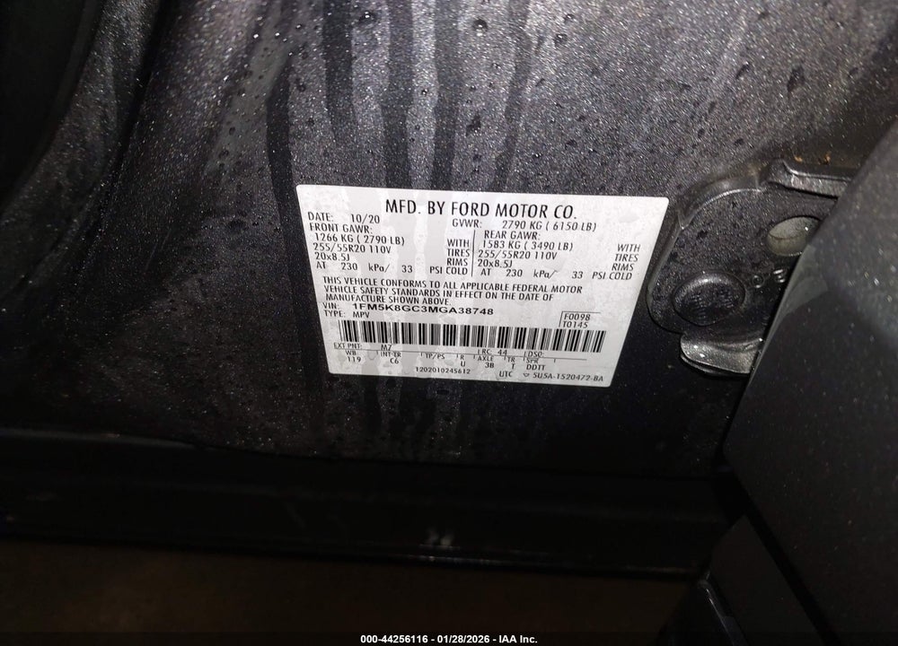 2021 FORD EXPLORER ST VIN: 1FM5K8GC3MGA38748