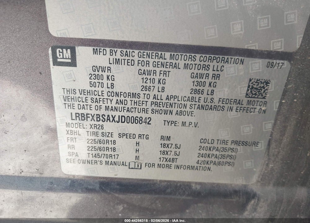 2018 BUICK ENVISION PREFERRED VIN: LRBFXBSAXJD006842