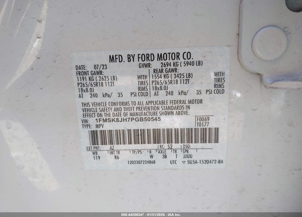 2023 FORD EXPLORER TIMBERLINE VIN: 1FMSK8JH7PGB50545