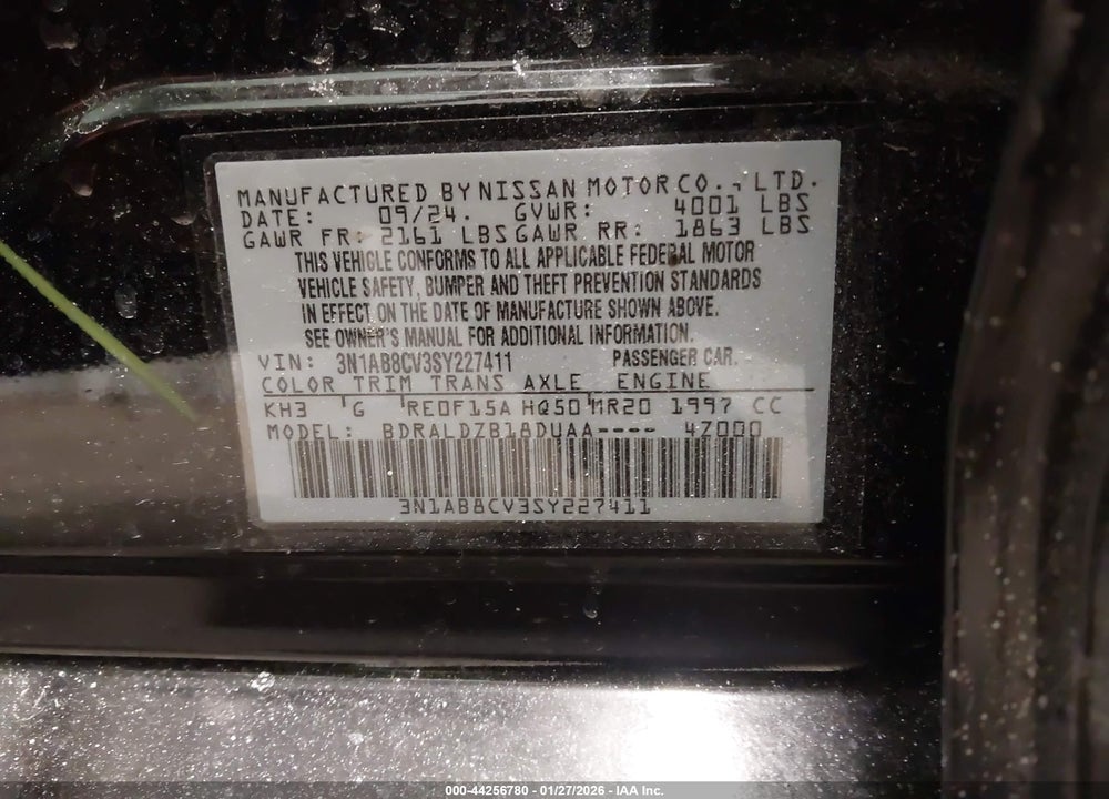 2025 NISSAN SENTRA SV VIN: 3N1AB8CV3SY227411