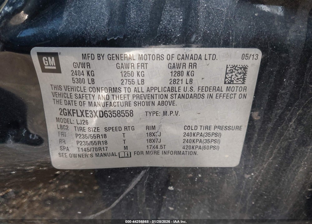 2013 GMC TERRAIN SLT-2 VIN: 2GKFLXE3XD6358558
