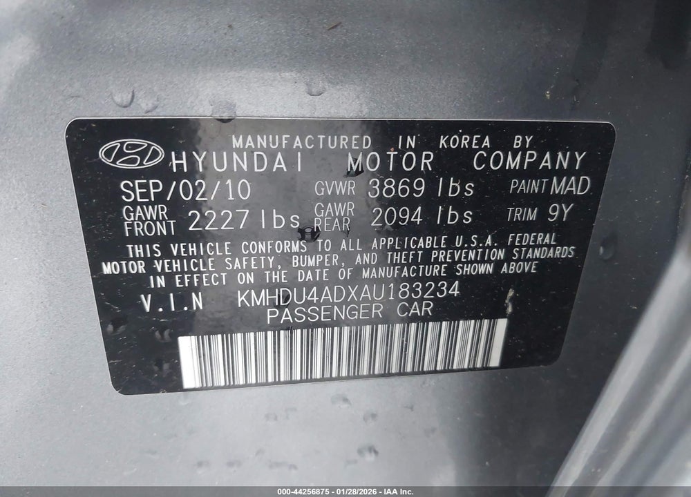 2010 HYUNDAI ELANTRA GLS VIN: KMHDU4ADXAU183234