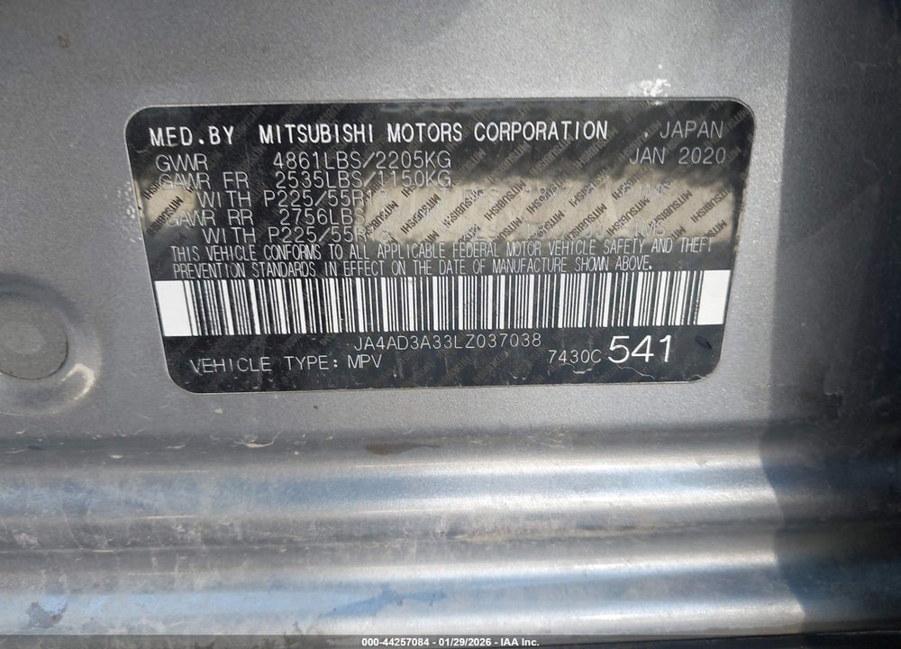 2020 MITSUBISHI OUTLANDER LE 2.4 VIN: JA4AD3A33LZ037038