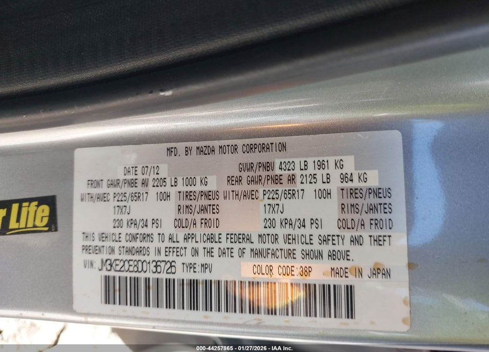 2013 MAZDA CX-5 TOURING VIN: JM3KE2CE8D0136726