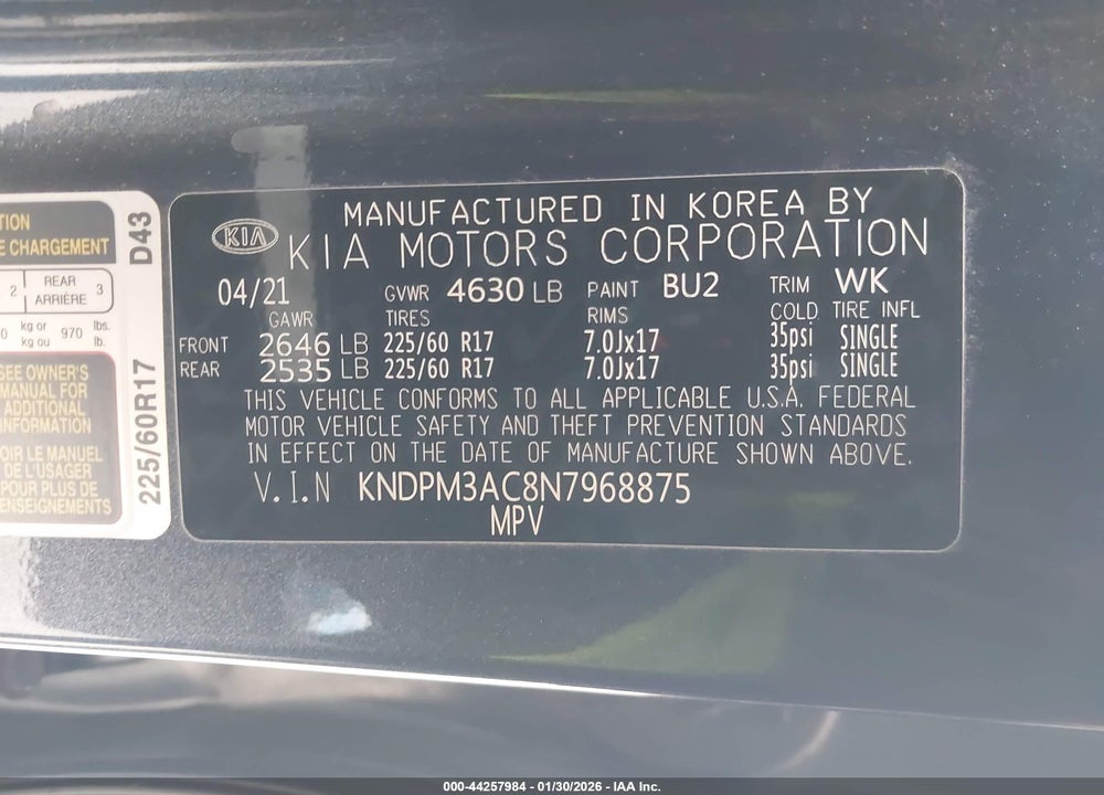 2022 KIA SPORTAGE LX VIN: KNDPM3AC8N7968875