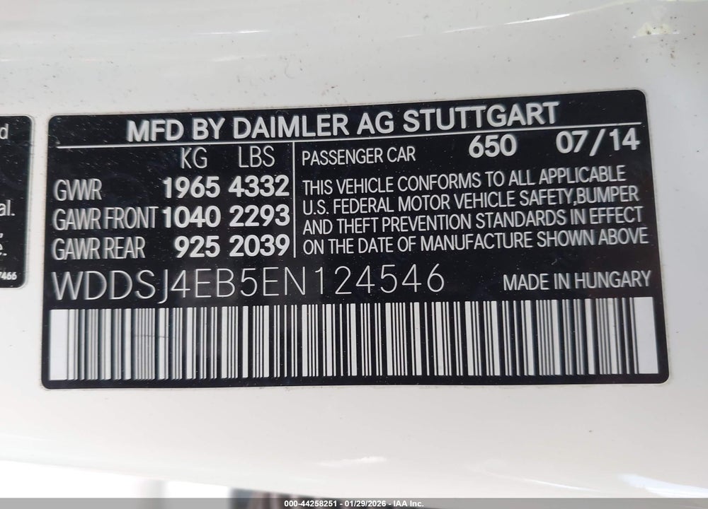 2014 MERCEDES-BENZ CLA 250 VIN: WDDSJ4EB5EN124546