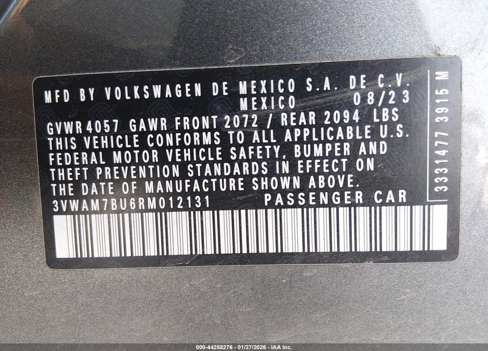 2024 VOLKSWAGEN JETTA 1.5T SPORT VIN: 3VWAM7BU6RM012131