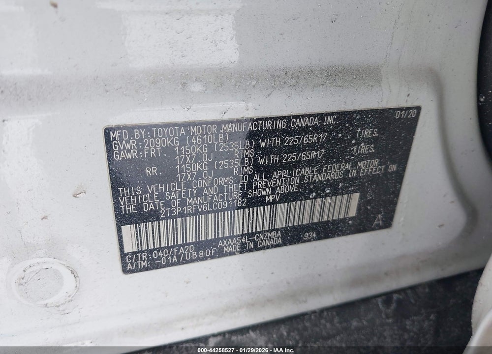 2020 TOYOTA RAV4 XLE VIN: 2T3P1RFV6LC091182