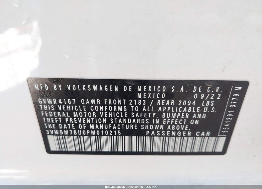 2023 VOLKSWAGEN JETTA 1.5T SPORT VIN: 3VWBM7BU0PM010215