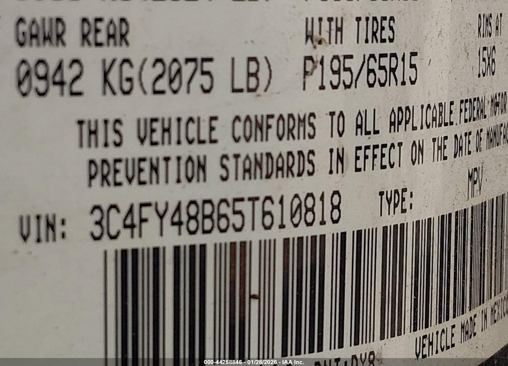 2005 CHRYSLER PT CRUISER VIN: 3C4FY48B65T610818