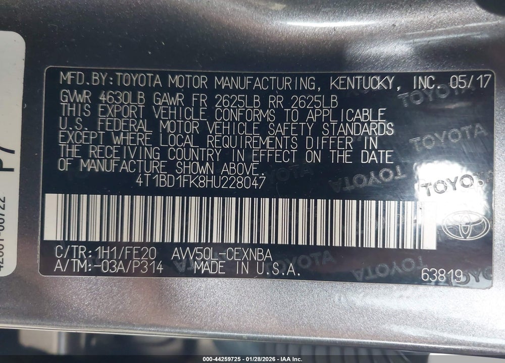 2017 TOYOTA CAMRY HYBRID LE VIN: 4T1BD1FK8HU228047