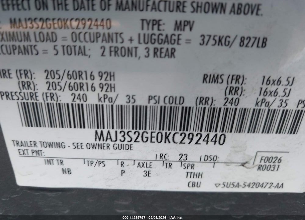2019 FORD ECOSPORT SE VIN: MAJ3S2GE0KC292440