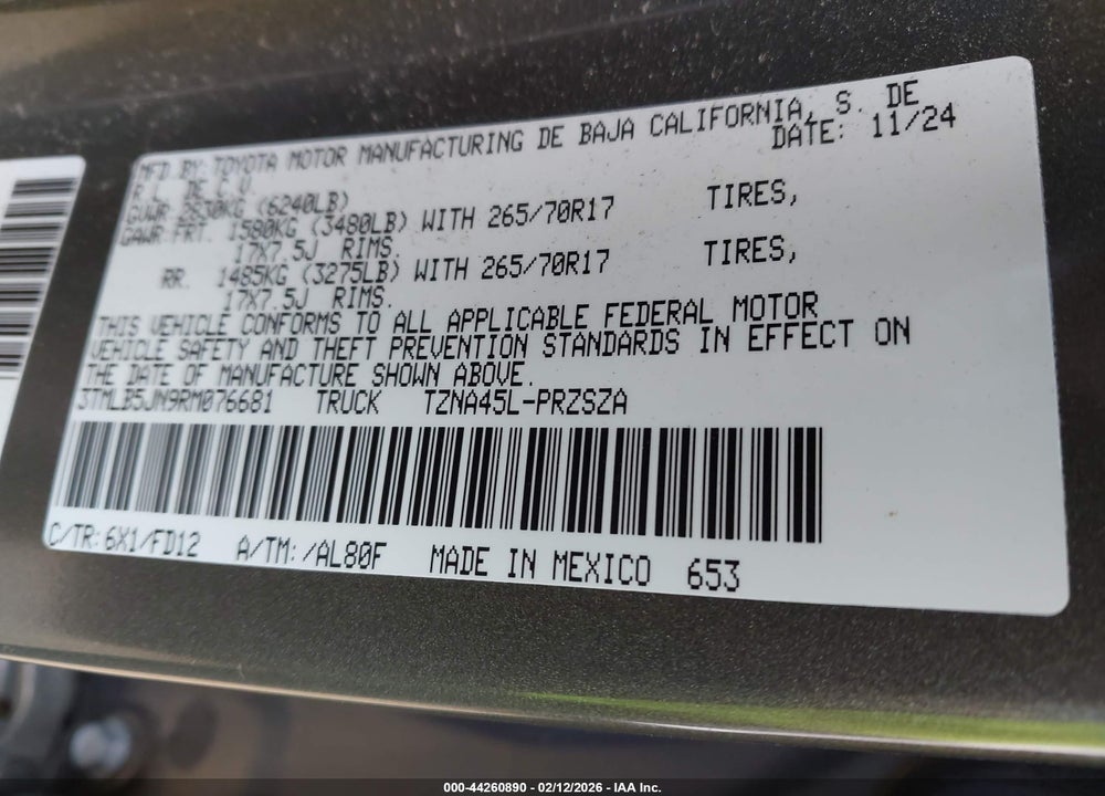 2024 TOYOTA TACOMA TRD OFF ROAD VIN: 3TMLB5JN9RM076681