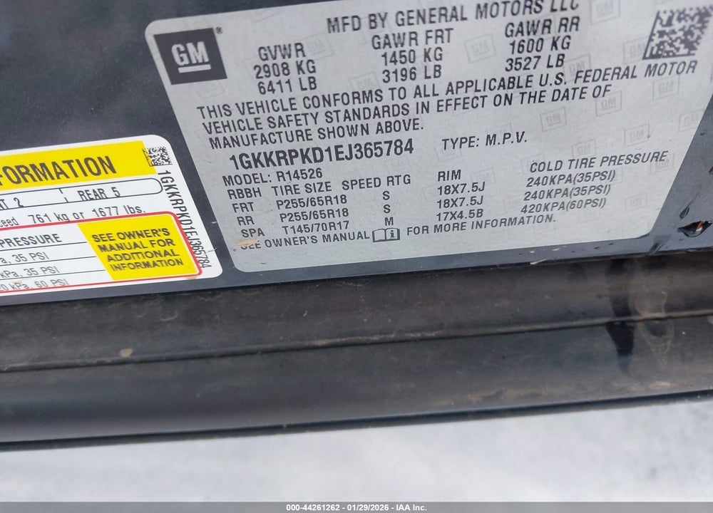 2014 GMC ACADIA SLE-2 VIN: 1GKKRPKD1EJ365784