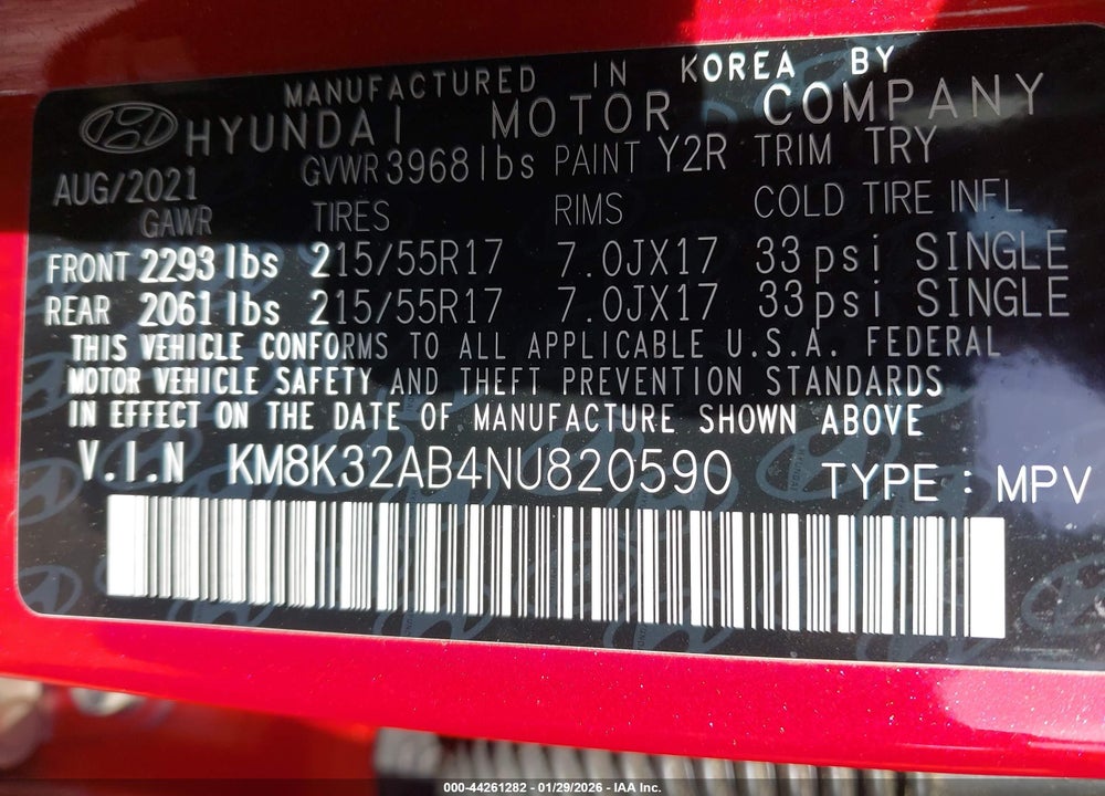 2022 HYUNDAI KONA SEL VIN: KM8K32AB4NU820590