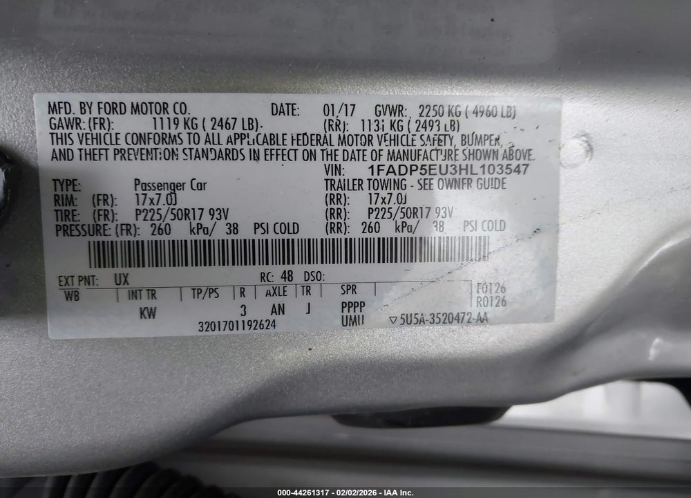 2017 FORD C-MAX ENERGI SE VIN: 1FADP5EU3HL103547