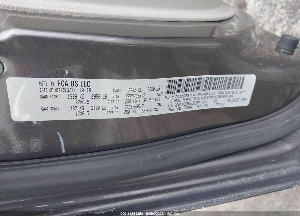 2019 DODGE GRAND CARAVAN SXT VIN: 2C4RDGCG9KR551338