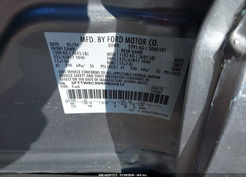 2024 FORD MAVERICK XLT VIN: 3FTTW8C99RRB00812