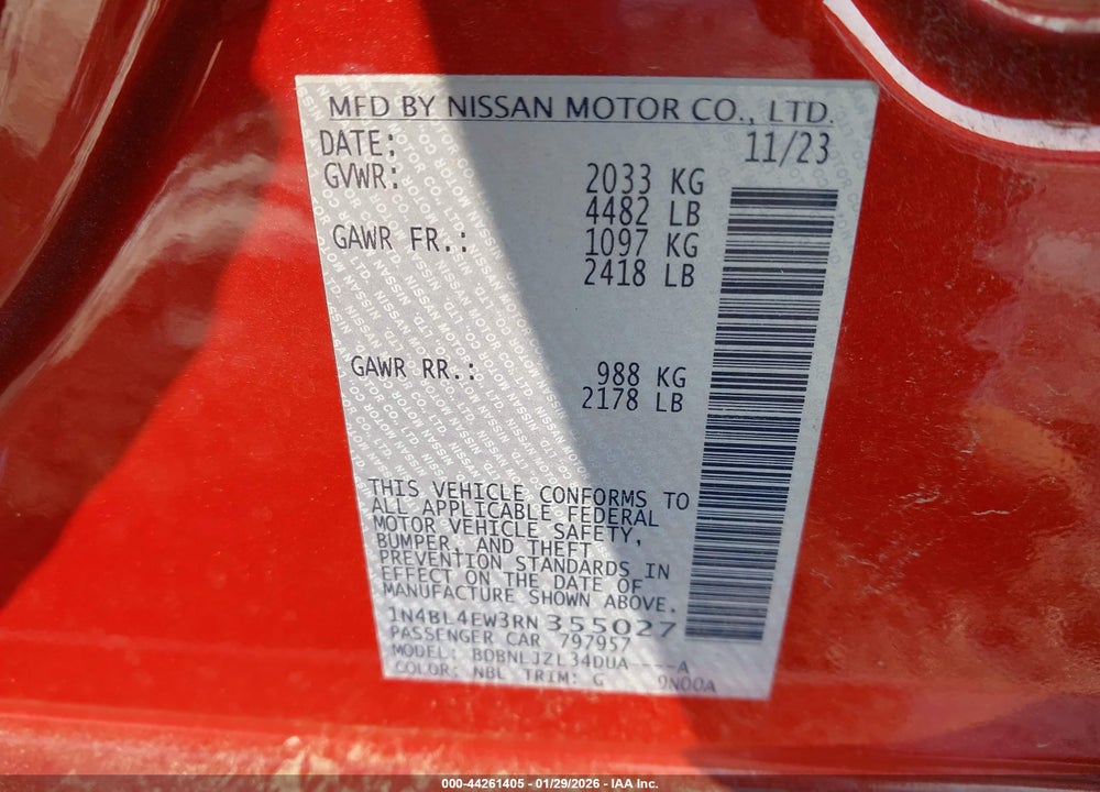2024 NISSAN ALTIMA SL INTELLIGENT AWD VIN: 1N4BL4EW3RN355027