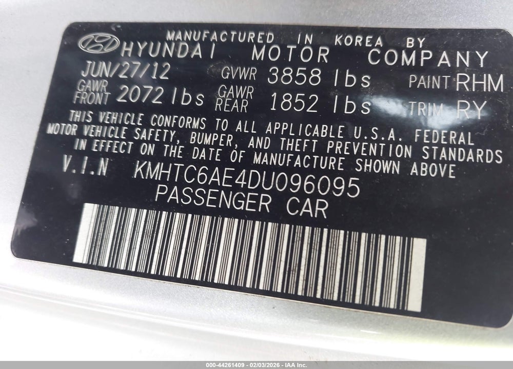 2013 HYUNDAI VELOSTER TURBO W/BLUE VIN: KMHTC6AE4DU096095