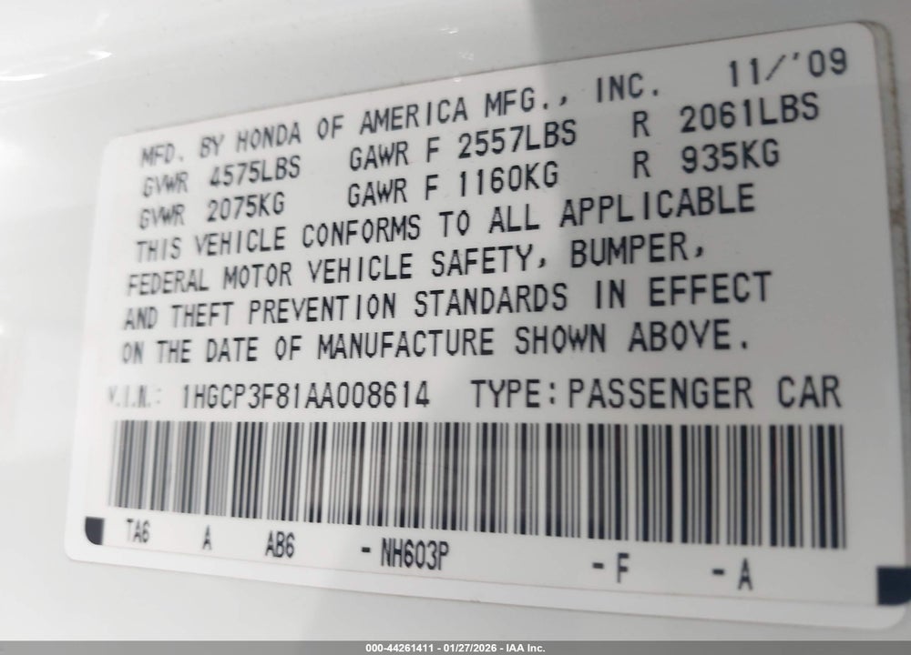 2010 HONDA ACCORD 3.5 EX-L VIN: 1HGCP3F81AA008614