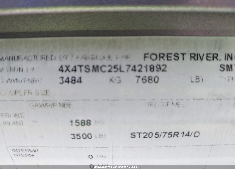 2020 SALEM BY FOREST RIVE CRUISE LITE SERIES M VIN: 4X4TSMC25L7421892
