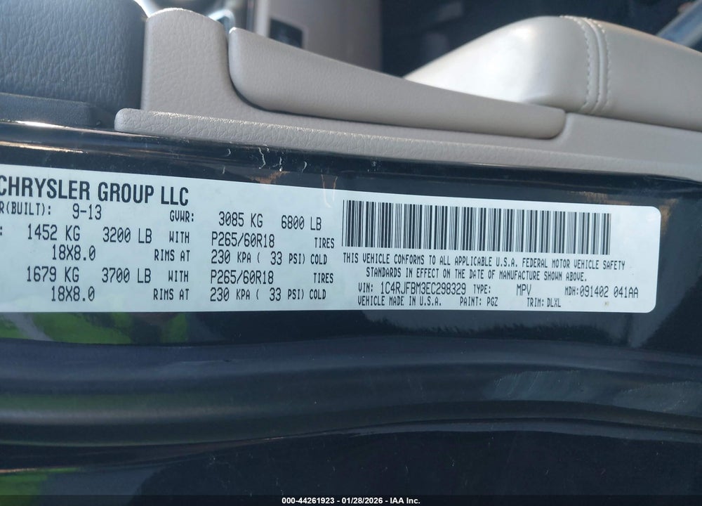 2014 JEEP GRAND CHEROKEE LIMITED VIN: 1C4RJFBM3EC298329
