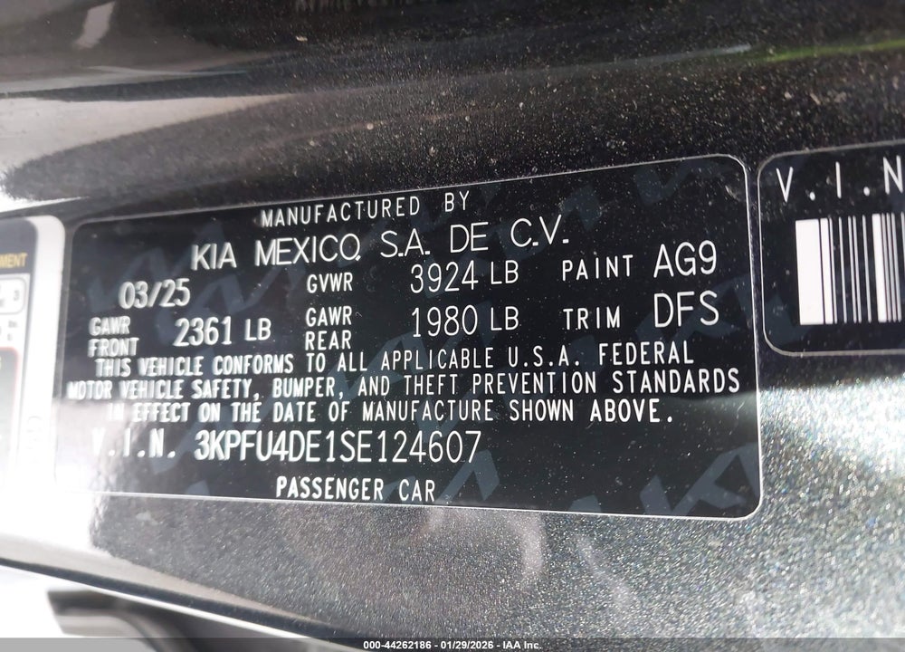 2025 KIA K4 EX VIN: 3KPFU4DE1SE124607