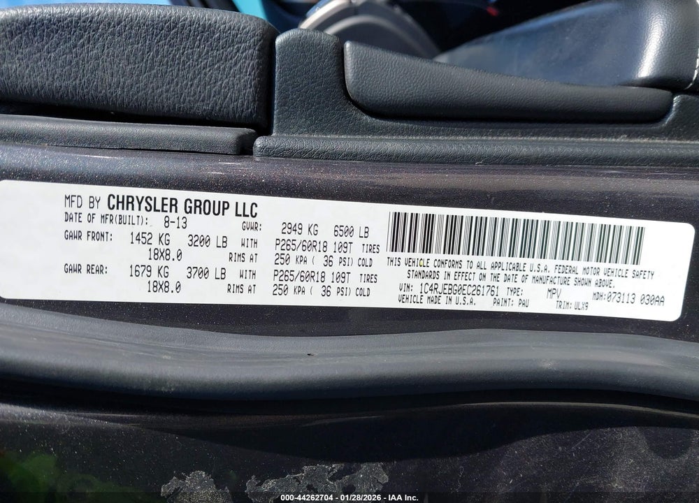 2014 JEEP GRAND CHEROKEE LIMITED VIN: 1C4RJEBG0EC261761