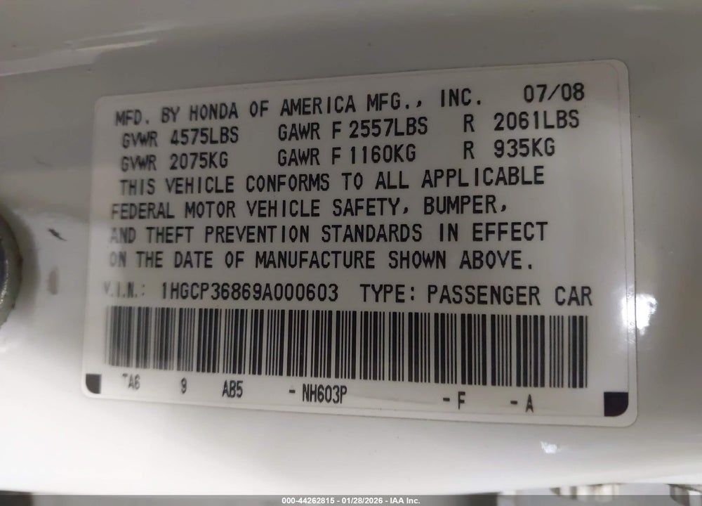 2009 HONDA ACCORD 3.5 EX-L VIN: 1HGCP36869A000603