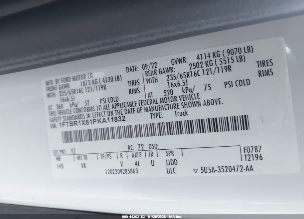 2023 FORD TRANSIT-250 CARGO VAN VIN: 1FTBR1X81PKA11832