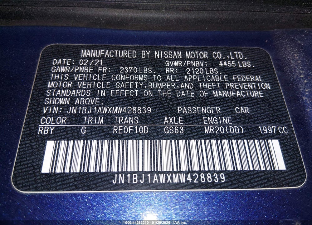 2021 NISSAN ROGUE SPORT S AWD XTRONIC CVT VIN: JN1BJ1AWXMW428839