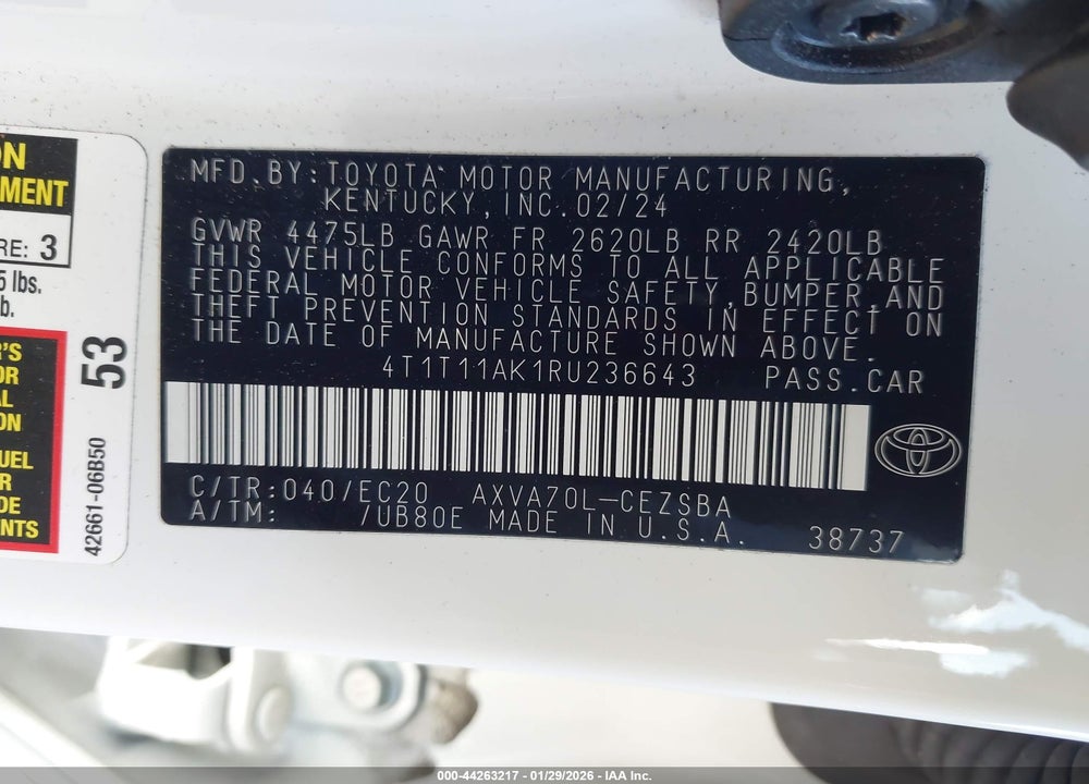 2024 TOYOTA CAMRY SE NIGHTSHADE VIN: 4T1T11AK1RU236643
