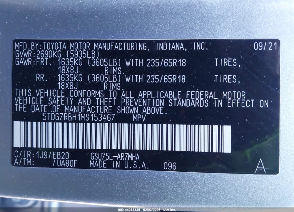 2021 TOYOTA HIGHLANDER XLE VIN: 5TDGZRBH1MS153467