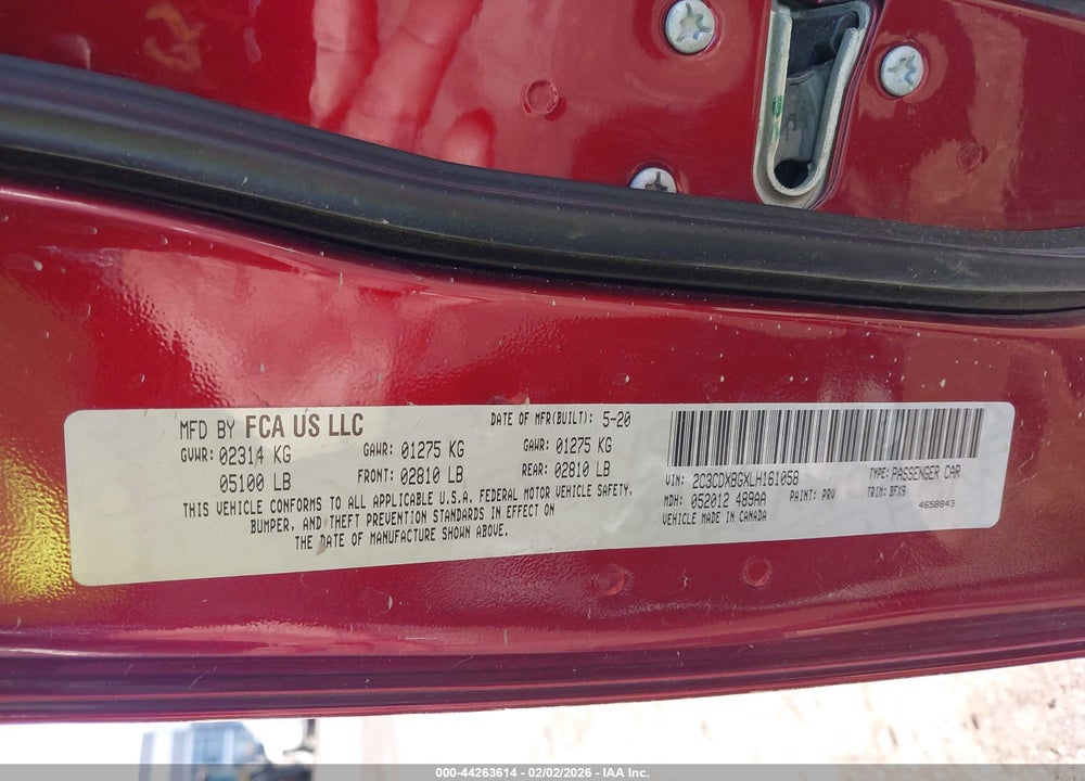 2020 DODGE CHARGER SXT RWD VIN: 2C3CDXBGXLH161058