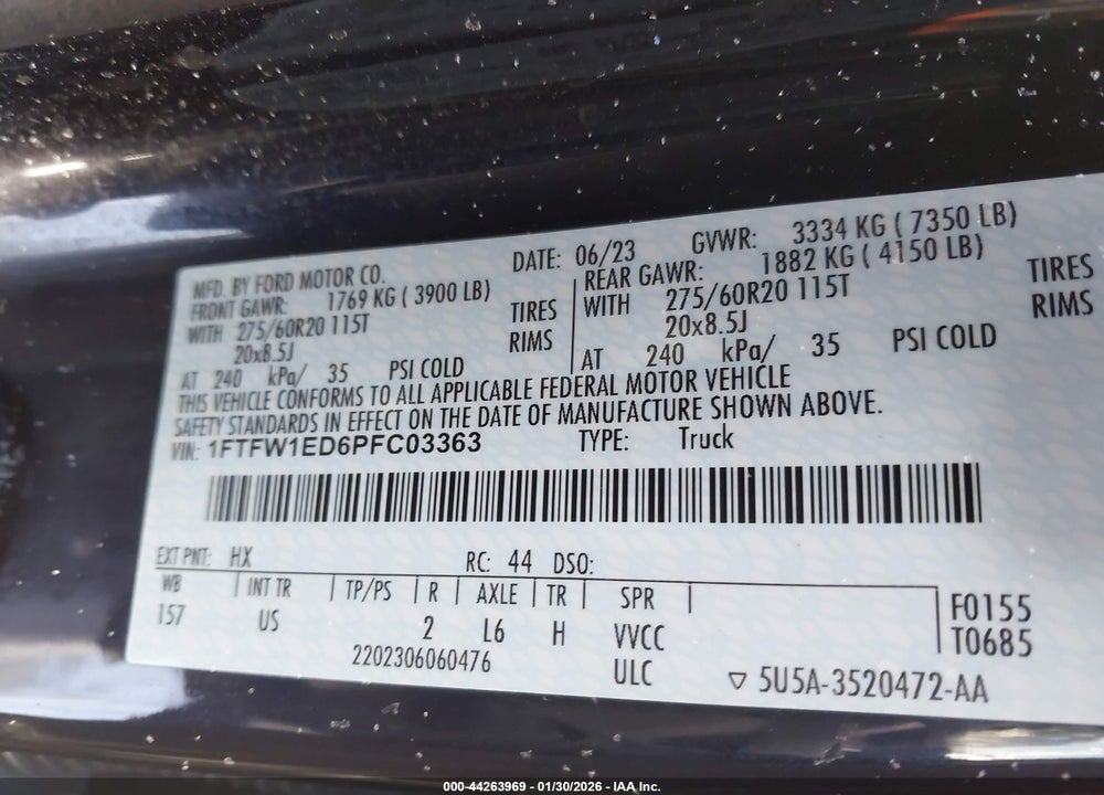 2023 FORD F-150 XLT VIN: 1FTFW1ED6PFC03363