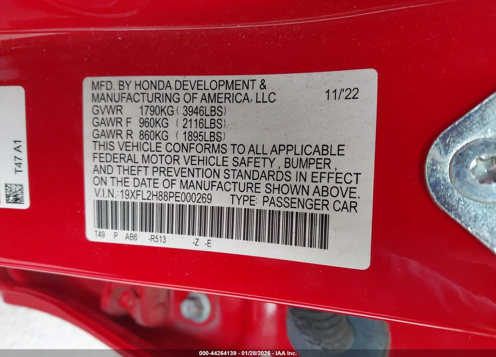 2023 HONDA CIVIC SPORT VIN: 19XFL2H88PE000269
