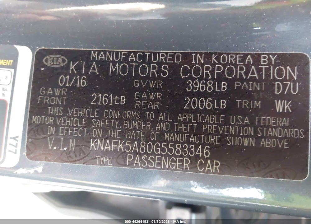 2016 KIA FORTE LX VIN: KNAFK5A80G5583346