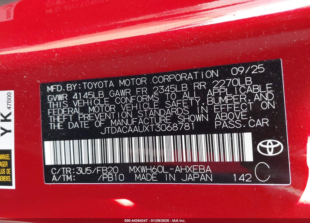 2026 TOYOTA PRIUS LE VIN: JTDACAAUXT3068781