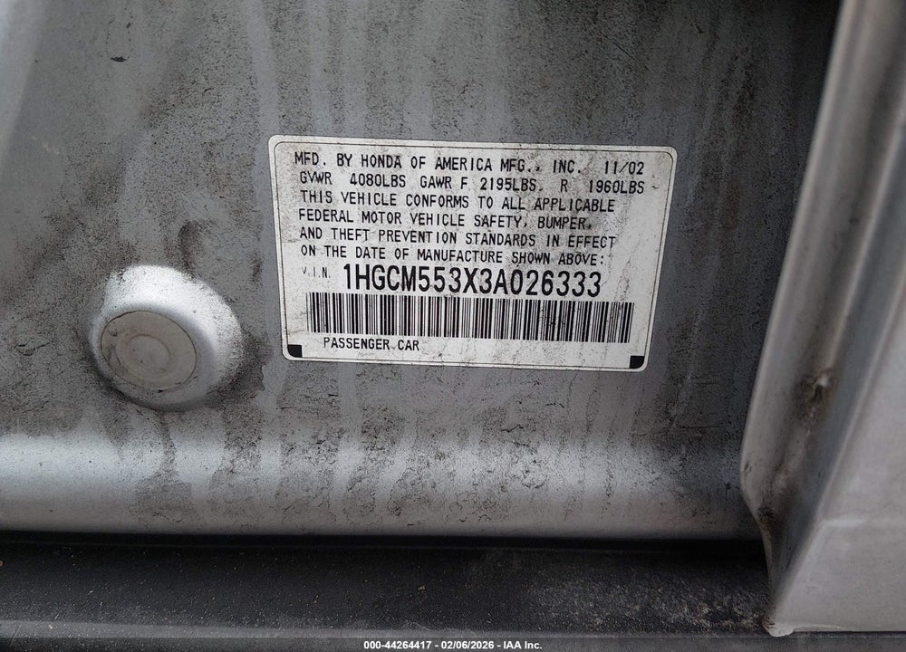 2003 HONDA ACCORD 2.4 LX VIN: 1HGCM553X3A026333