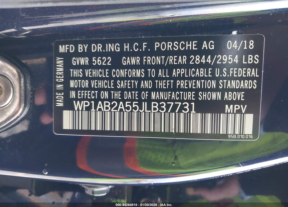 2018 PORSCHE MACAN S VIN: WP1AB2A55JLB37731