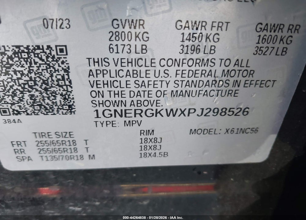 2023 CHEVROLET TRAVERSE FWD LT CLOTH VIN: 1GNERGKWXPJ298526